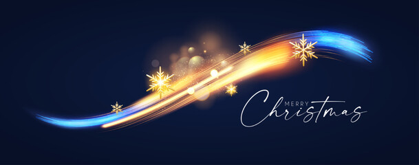 Wall Mural - merry christmas shining celeration with motion light and gold snowflakes.