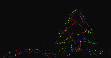 Poster - A colorful Christmas tree made from little stars dots on dark background. Vector illustration