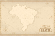 Map Of Brazil In The Old Style, Brown Graphics In Retro Fantasy Style