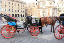 Horse Carriage At Piazza Venezia Square In Rome, Italy