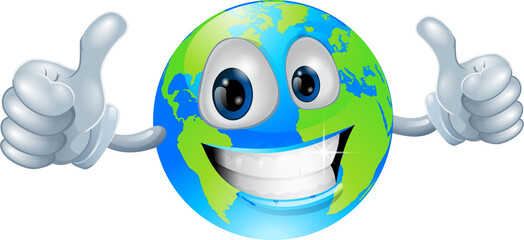 globe earth mascot with thumbs up