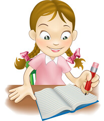 Wall Mural - Young girl writing in a book