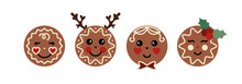 Gingerbread Faces With Different Emotions And Accessories Winter Cartoon Characters Christmas Cookies