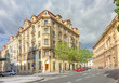 Beautiful old buildings on Peace Square (or Namesti Miru) and Slezska street. Prague, Czech Republic