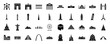World landmarks black icon set. Big ben, Eiffel tower, pyramid, stonehenge, acropolis vector illustration	