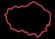 Red glowing neon map of Olancho Honduras on black background.