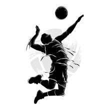 Silhouette Of Male Volleyball Player Jumping To Hit The Ball