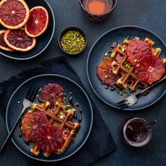 Wall Mural - waffles with red blood oranges