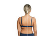 Young woman with excess fat on her back and arms and toned back before and after losing weight isolated on a white background. Result of diet, liposuction, training, healthy lifestyle