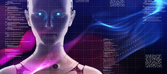 Cybersecurity online payment privacy protection digital technology, abstract technology background 3D AI robot coding, cloud data, wifi, password, coding, graphic.