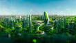 © Summit Art Creations - Spectacular eco-futuristic cityscape ESG concept full with greenery, skyscrapers, parks, and other manmade green spaces in urban area. Green garden in modern city. Digital art 3D illustration.