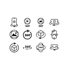 Set of vector icons for 3D, Virtual Reality and Augmented Reality.