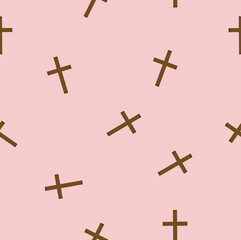 christianity seamless pattern brown cross pattern with pink background xmas fabric design