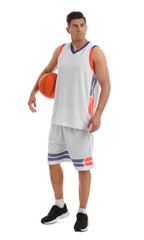 Wall Mural - Basketball player with ball on white background