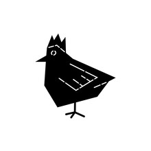 Chiken Silhouette. Agriculture Product. Rooster. Poultry. Line Contour. Black White Design Element. Farm Bird Symbol Shape. Isolated Flat Icon. Great Design For Any Purposes