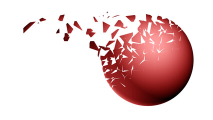Broken red sphere isolated on white background. 3d illustration.
