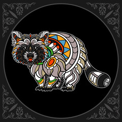 Wall Mural - Raccoon zentangle arts isolated on black background