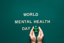 World Mental Health Day Every Year On October 10. World Mental Health Day Green Background With Wooden Words. A Mental Illness Awareness