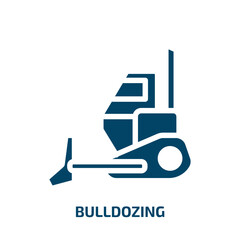 bulldozing vector icon. bulldozing, bulldozer, crane filled icons from flat construction concept. Isolated black glyph icon, vector illustration symbol element for web design and mobile apps