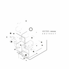 Fototapete - Abstract hexagons genetic, science, chemical pattern. Technology geometric carcass. Vector connection and social network. Concept with lines and dots