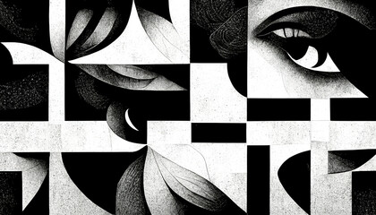 Wall Mural - modern abstract dynamic shapes black and white background with grainy paper texture. digital art.