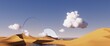 Leinwandbild Motiv 3d render, abstract simple panoramic background. Desert landscape with sand dunes under the blue sky with white clouds. Modern minimal aesthetic wallpaper