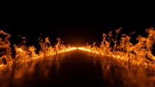 3d Render, Blazing Flames And Road On Fire Over Black Background