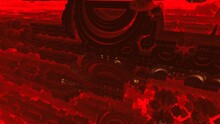 Render Of A Large Dark Alien Mechanical Structure With A Glowing Red Backdrop. Creepy Machine.
