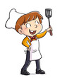 illustration of cook boy with cooking shovel