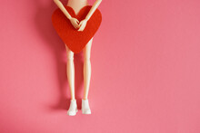 Female Doll And Felt Heart, Woman Health And Love Concept