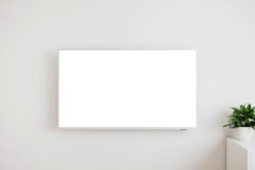 TV Screen mockup on wall. Wide blank monitor template.