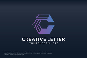 Wall Mural - creative letter C modern digital technology logo