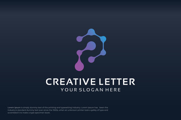 Wall Mural - creative letter P modern digital technology logo