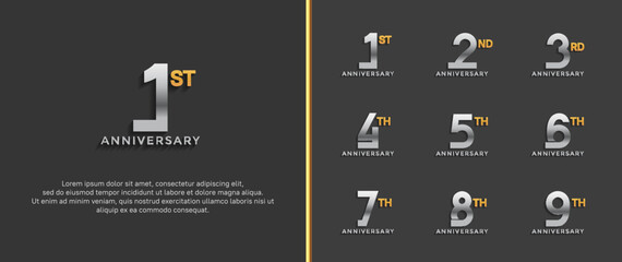 set of anniversary logotype silver and gold color on black background for celebration moment