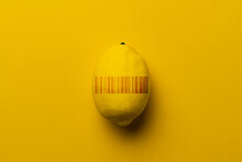 Fresh New Ripe Fruit With A Barcode On Pastel Background