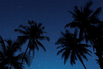 Wall Mural - palm tree silhouette on starry night