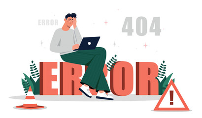 Wall Mural - error 404 banner. technical work on website or webpage, incorrectly entered link and error in code. 