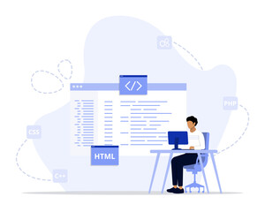 Programming concept illustration. Suitable for web landing page, ui, mobile app, editorial design, flyer, banner, and other related occasion.