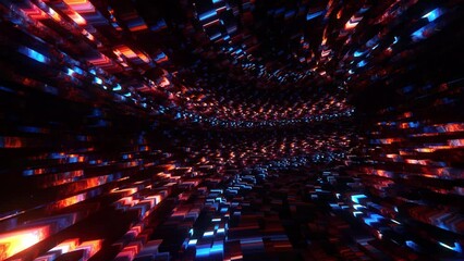 Wall Mural - abstract loop glow red blue digital flying lines motion and illuminated light effect hyperspace warp