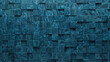 © RocknRoller Studios - Blue Patina, 3D Mosaic Tiles arranged in the shape of a wall. Glazed, Textured, Blocks stacked to create a Square block background. 3D Render