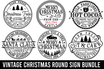 vintage Christmas round sign bundle