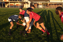 Rugby Players In Action During The Match