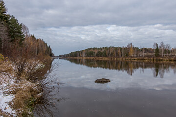 Wall Mural - Tura river near temple of all saints of Ural and Siberia near the Verhoturye city. Sverdlovsk region, Russia.