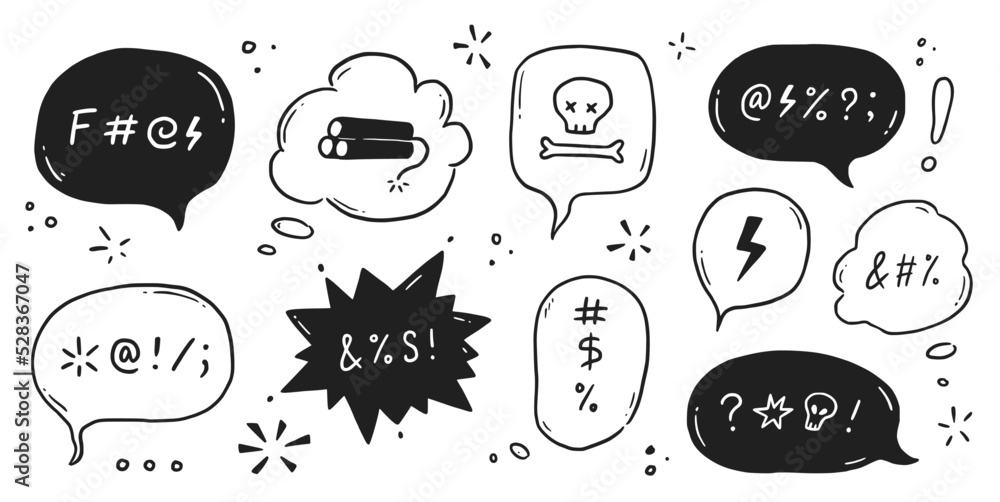 Swear word speech bubble set. Curse, rude, swear word for angry, bad ...