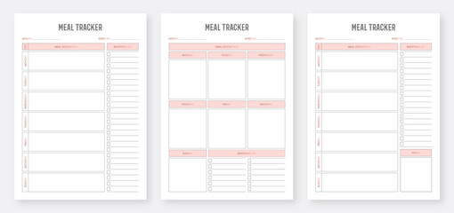 Wall Mural - Weekly Meal Planner Template. Weekly Meal Tracker. Printable Meal Planner Layout. Minimalist planner pages templates. Planner Bundle Design. Printable Planner Set. Meal planners A4 size.