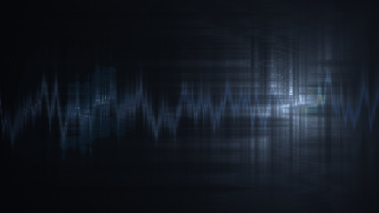 Wall Mural - Animated wave background. Futuristic mysterious flowing digital particles wave de-focus virtual reality abstract cyber space environment background.