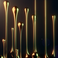 Poster - Golden luxury drops flowing upwards. Modern 3d graphic. 3d rendering digital illustration