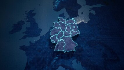 Wall Mural - abstract geometric futuristic concept 3d map of germany with borders as scribble, blue neon style