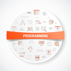 Wall Mural - programming concept with icon concept with round or circle shape for badge