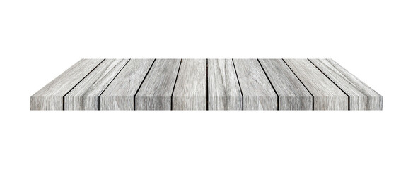 Wall Mural - Wooden shelf on isolated white background with space.Png realistic design element.